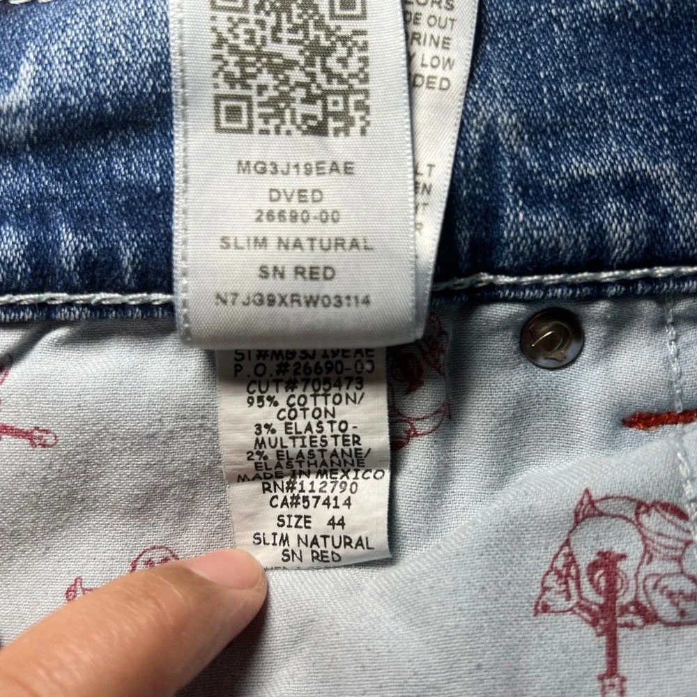 True Religion Slim Natural Mens‎ Jeans Size 44 Medium Wash Red Stitch
